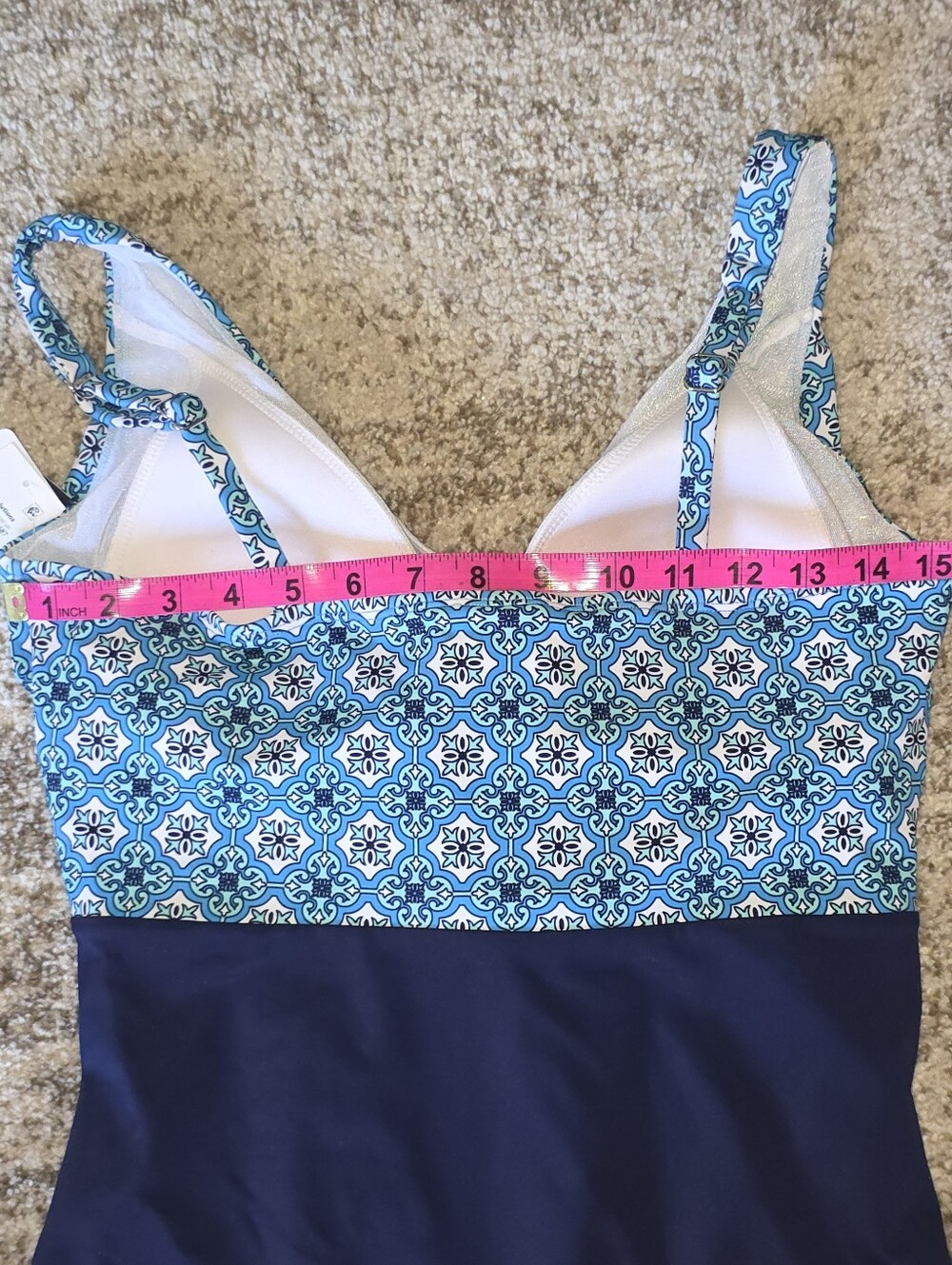 NWT Swim Solutions Blue One Piece Bathing Suit Tummy Control Bust Support Sz 14 - Picture 6 of 11